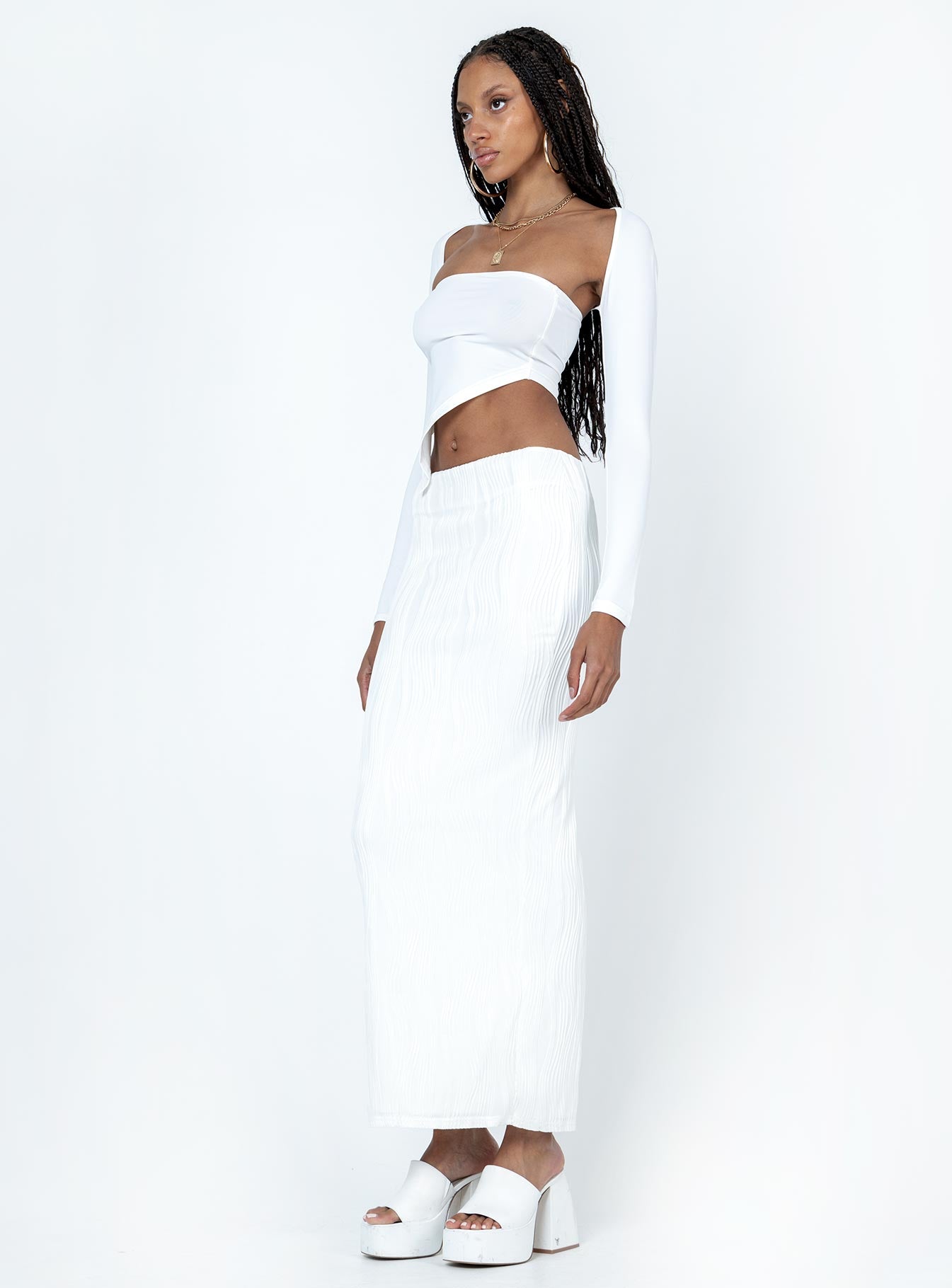 product Echo Low Waist Knitted Maxi Skirt White Princess Polly  Maxi 