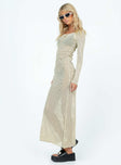 Princess Polly Square Neck  Kendor Long Sleeve Maxi Dress Beige