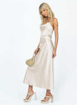 side view of model wearing Princess Polly Perrie Midi Dress Cream Cowl Neck 