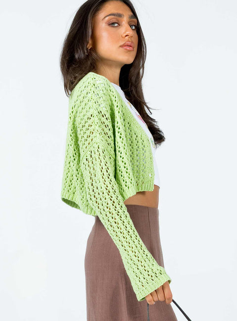 Taleah Lace Knit Cardigan Green Cropped 