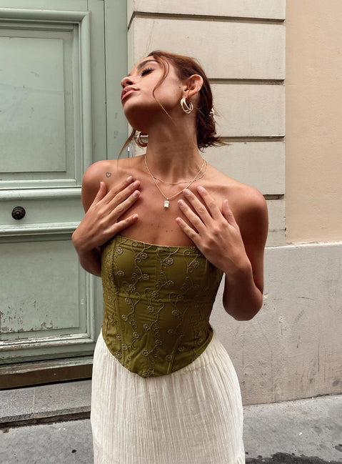 product Princess Polly Full Sleeves Square Neck  Field Daisies Corset Green