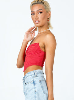 side view of model wearing Princess Polly Avery Bustier Red 