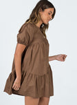 side view of model wearing Princess Polly Michelle Mini Dress Brown 