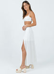 Matching set Linen material Crop top Adjustable shoulder straps Lace-up detailing at front Maxi skirt