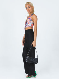 side view of model wearing Princess Polly Jhene Satin Pants Black 