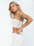 side view of model wearing Princess Polly Oscar Strapless Top Beige Sleeveless Square Neck 