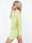 side view of model wearing Princess Polly Tallie Knit Mini Dress Green Crew Neck 