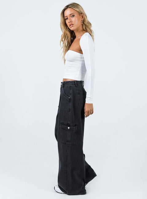 product Princess Polly High Waisted  Adrianne Wide Leg Cargo Jeans Black