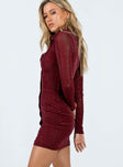 Princess Polly V-Neck  Friday Fever Mini Dress Burgundy