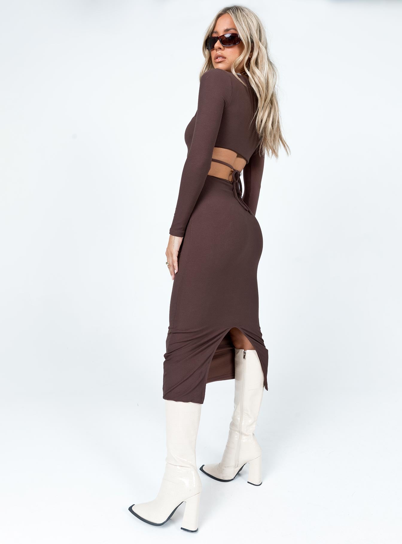 product Princess Polly High Neck  Nolan Midi Dress Brown