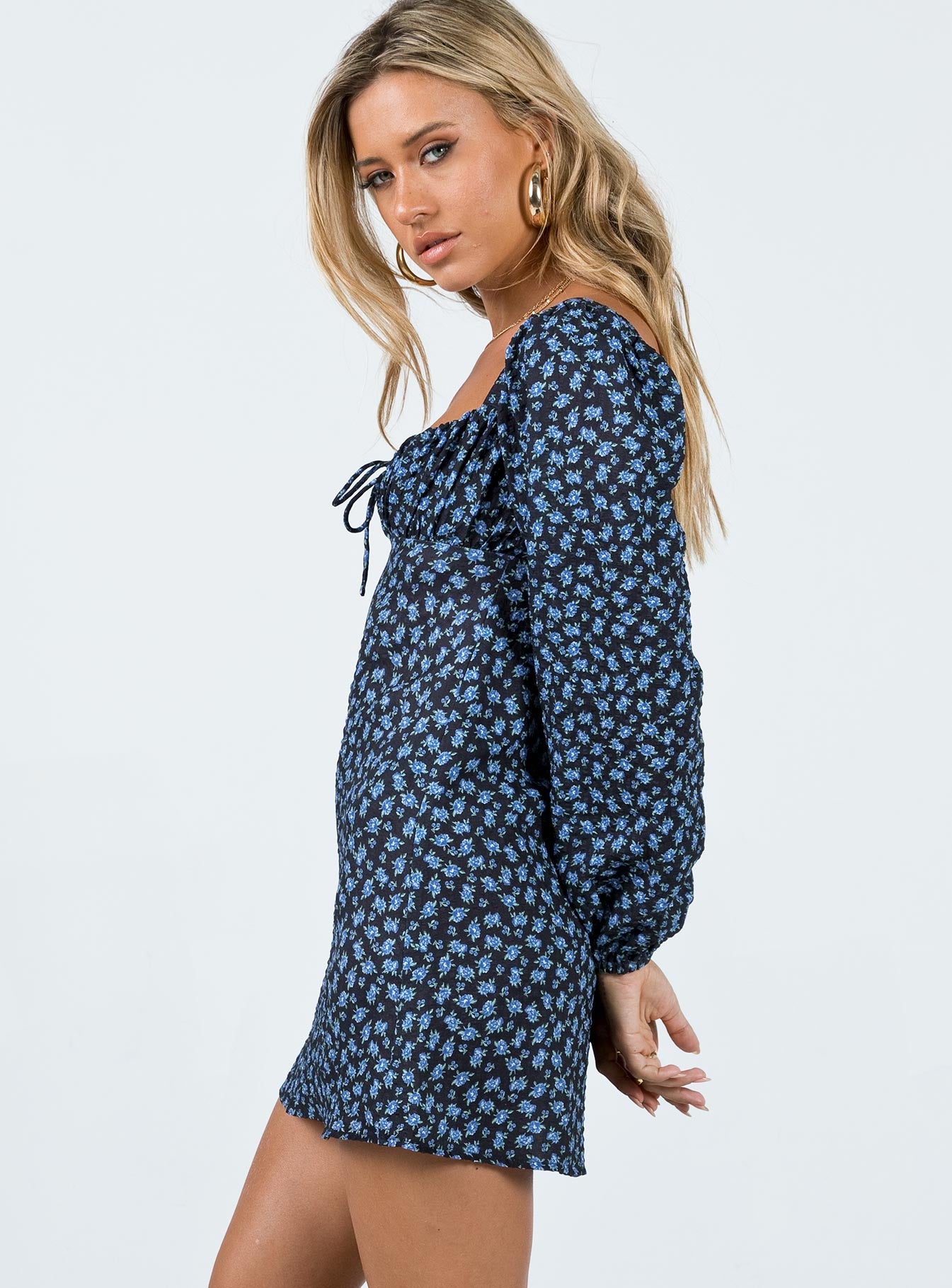 product Princess Polly High Neck  Yallara Long Sleeve Mini Dress Black / Floral