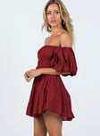 Princess Polly Square Neck  Halton Mini Dress Burgundy