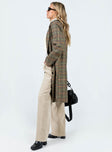 Coat Plaid print Lapel collar Button fastening at front Twin hip pockets Slit at back