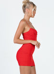 side view of model wearing Princess Polly Gizelle Mini Dress Red 