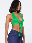 side view of model wearing Princess Polly Meghan Top Green Sleeveless Plunger 