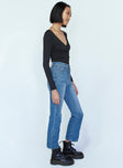 side view of model wearing Princess Polly Arizona Flare Denim Jeans Mid Rise 