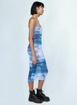 Front view of model wearing  front Princess Polly Asymmetric Neckline  Charmed Midi Dress Blue Moonlight