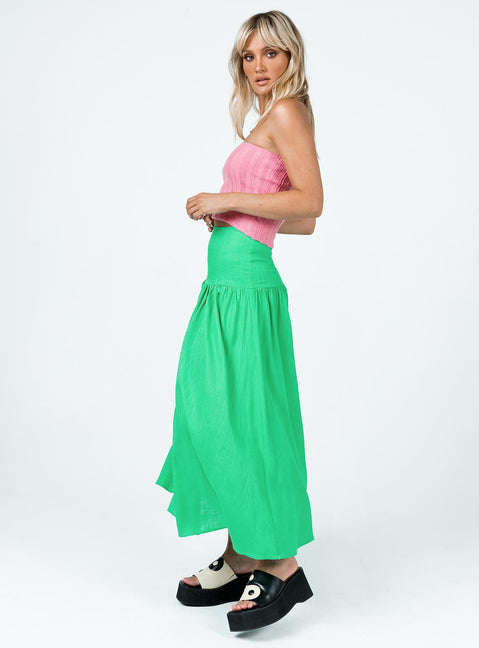   side view of model wearing Princess Polly Carol Maxi Skirt Green 