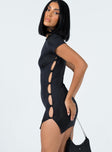 side view of model wearing Princess Polly Brentwood Mini Dress Black 