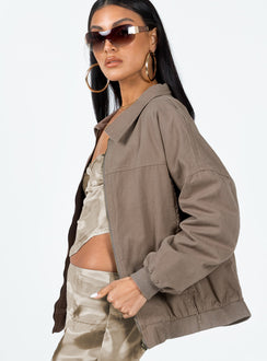 Bomber jacket Denim look material  Graphic print on back  Frayed detail  Classic collar  Zip front fastening  Drop shoulder 