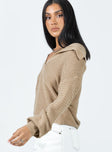 Brihni Oversized Knit Sweater Beige Princess Polly  Cropped 