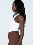 side view of model wearing Princess Polly Baldwin Bodysuit White Sleeveless High Neck 