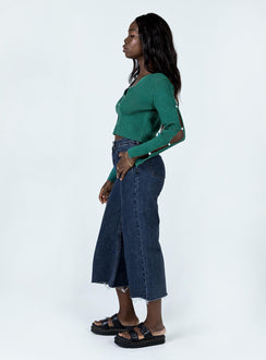 side view of model wearing Princess Polly Andalusia Wide Leg Denim Jeans Mid Rise 