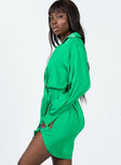 side view of model wearing Princess Polly Leighton Mini Dress Green 