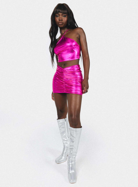 Front view of model wearing  front Okinya Mini Skirt Pink Princess Polly  Mini Skirts 