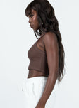 side view of model wearing Princess Polly Classic Tank Top Brown 