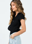 side view of model wearing Princess Polly Montrose Bodysuit Black Short Sleeves V-Neck 