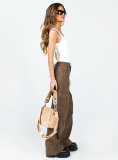 product Princess Polly High Waisted Pants  Fallout Mid Rise Cargo Pants Brown