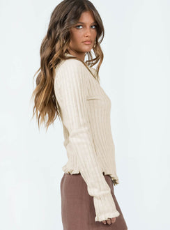 product Princess Polly Full Sleeves Scoop Neck  Lahey Long Sleeve Polo Knit Top Cream