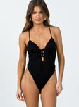 front view of model wearing Princess Polly Barnum Bodysuit Black Sleeveless Plunger 