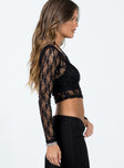 product Princess Polly Three Fourth Sleeves High Neck  Komas Lace Long Sleeve Top Black