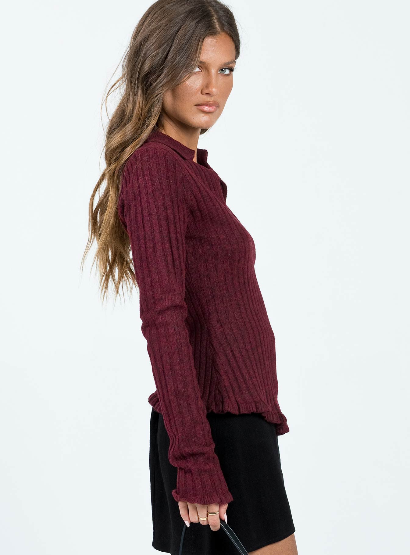 product Princess Polly Full Sleeves Cowl  Lahey Long Sleeve Polo Knit Top Maroon