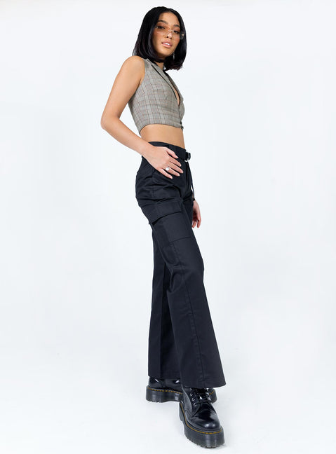 Front view of model wearing  front Princess Polly High Waisted Pants High Waisted Pants High Waisted Pants  The Jeenah Pants Black