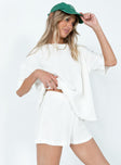 White matching set Relaxed fit Delicate knit material - wear with care  Oversized tee  Drop shoulder  High waisted shorts  Elasticated waistband 