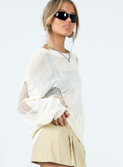side view of model wearing Princess Polly Wendy Oversized Sweater Cream Long 