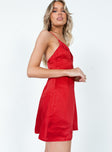 back view of model wearing Princess Polly Rosalind Mini Dress Red Sweetheart Neckline 