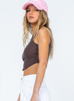 side view of model wearing Princess Polly Organic Kallen Top Brown 
