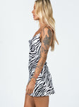 side view of model wearing Princess Polly Gia Mini Dress Zebra 