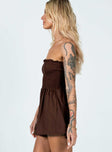 Playsuit Linen look material  Strapless design  Shirred bust 