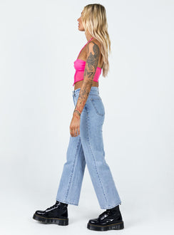 side view of model wearing Princess Polly Badalona Denim Jeans Mid Rise 