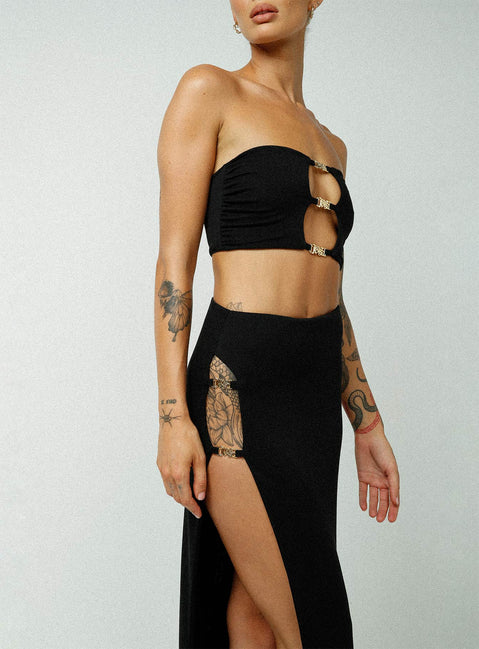 back view of model wearing Princess Polly Jagger & Stone Claudia Maxi Skirt Black Maxi 