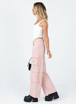 side view of model wearing Princess Polly The Ragged Priest Brat Jeans Pink Mid Rise 