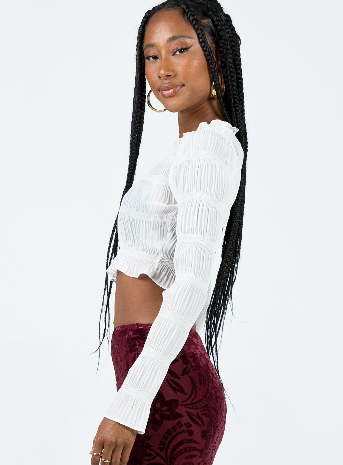 product Princess Polly Full Sleeves High Neck  Wallach Long Sleeve Top White