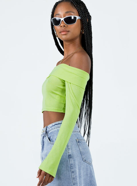 product Princess Polly Full Sleeves High Neck  Elva Off The Shoulder Top Green
