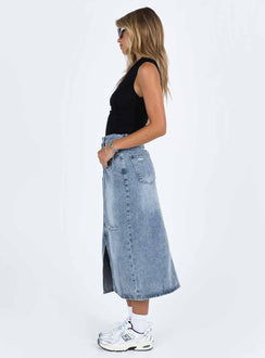 product Belsie Midi Skirt Light Wash Denim Princess Polly  Midi Skirts 