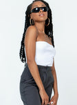 side view of model wearing Princess Polly Keala Strapless Bodysuit White Sleeveless straight 